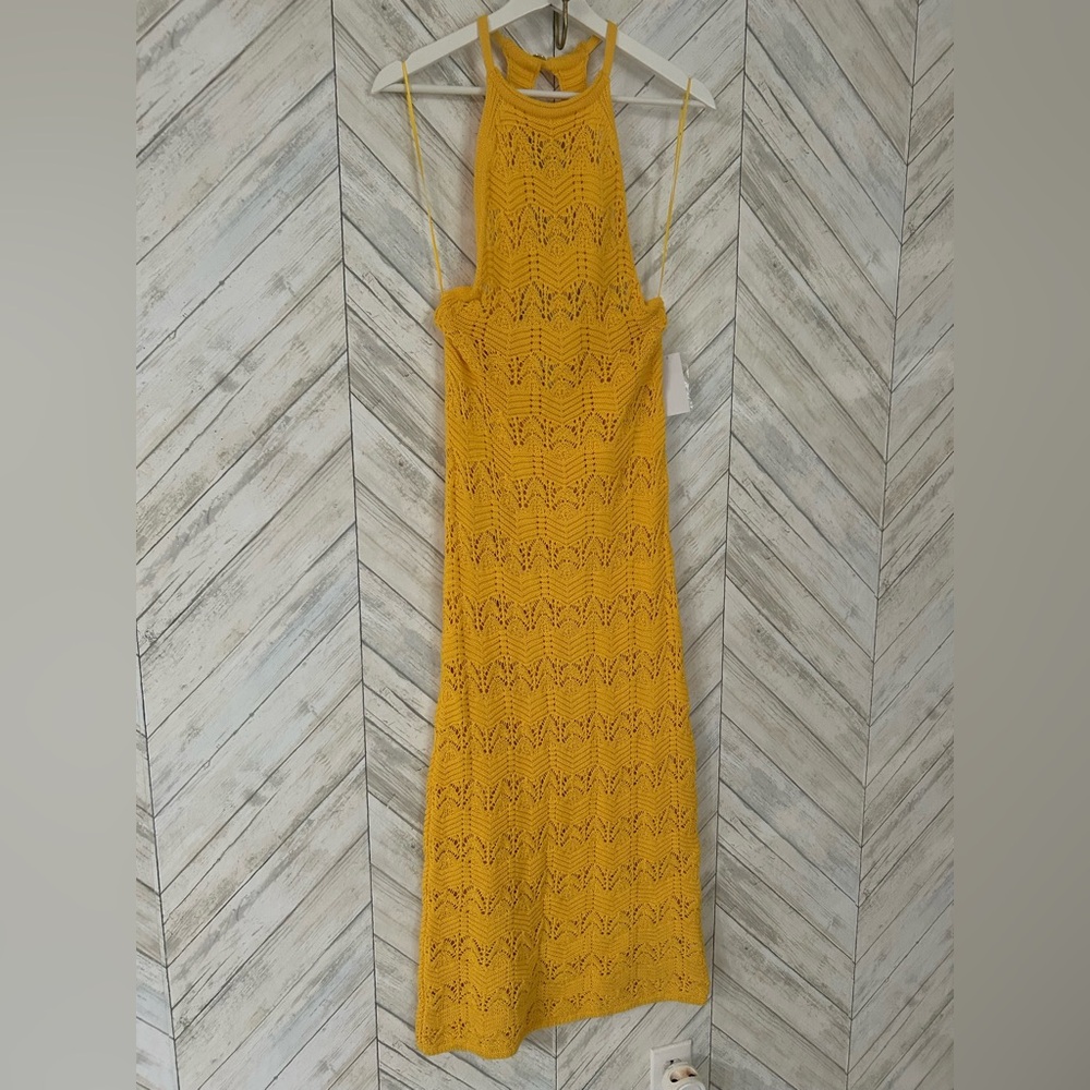 House Of Harlow yellow crochet maxi dress